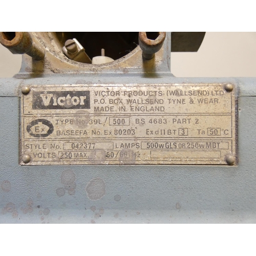 79 - Of Royal Navy interest; an explosion proof lamp in light blue, 'Victor Products (Wallsend) Ltd, styl... 