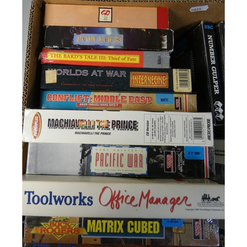 105 - Approximately thirty early IBM PC games and software on floppy disks in large cases, to include Go, ... 