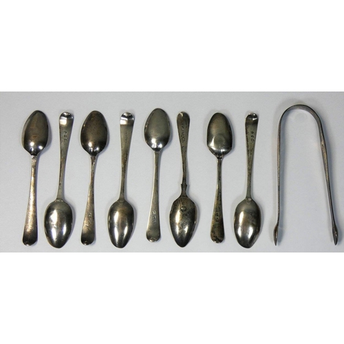 5 - A George III silver bright cut pair of sugar tongs, by Hester Bateman, London c. 1780, a set of six ... 