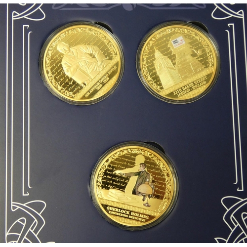 50 - A limited edition gold plated commemorative six coin set for Sherlock Holmes, certificate, case.