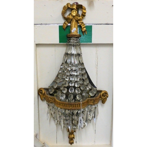 145 - Four Edwardian electric wall lights mirror backed with glass droplets, gilt decoration 80 cm long (4... 