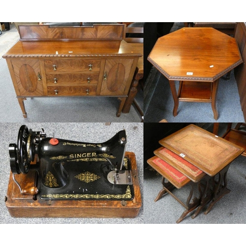 154 - A mahogany sideboard consisting of three drawers flanked by two cabinets with shelves 138 x 113 cm, ... 