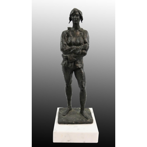 142 - R. Carter, (20th century), a limited edition statue of a lady in her shirt, bronze, signed R. Carter... 