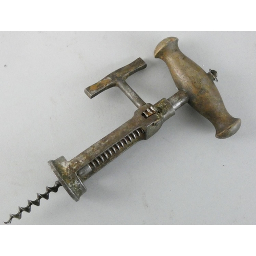 156 - A late 19th century rack & pinion corkscrew, with steel frame, unmarked, lacking bristles, length 19... 