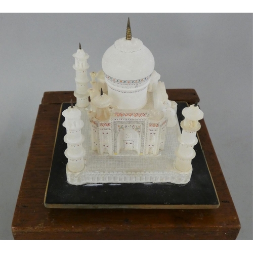 185 - Of Taj Mahal interest, a 20 th century Indian carved and painted alabaster model of the building, (s... 