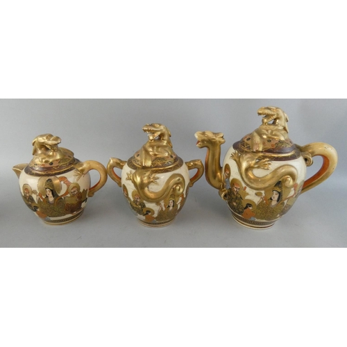 193 - An early 20th century Japanese Satsuma tea service for six settings, comprising tea pot, hot water p... 