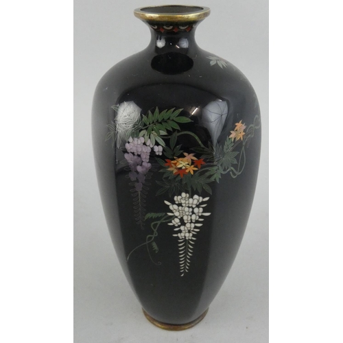 194 - A Japanese silver wire cloisonne vase, Meiji period, of baluster form, decorated with flowering boug... 