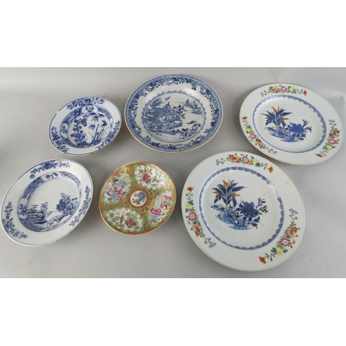 207 - A collection of Chinese plates, Qing dynasty and later, two with polychrome floral decoration (one A... 