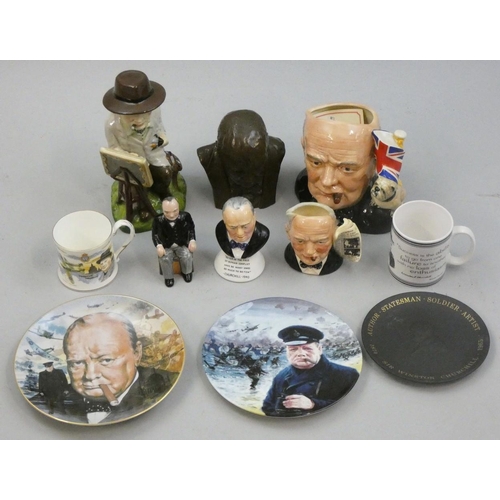 219 - A collection of Churchill memorabilia, to include a Royal Doulton Toby jug, modelled by Stanley Tayl... 