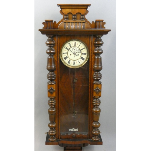 251 - Gustav Becker, a 19th century Vienna style two weight wall clock, the two part dial with Roman numer... 