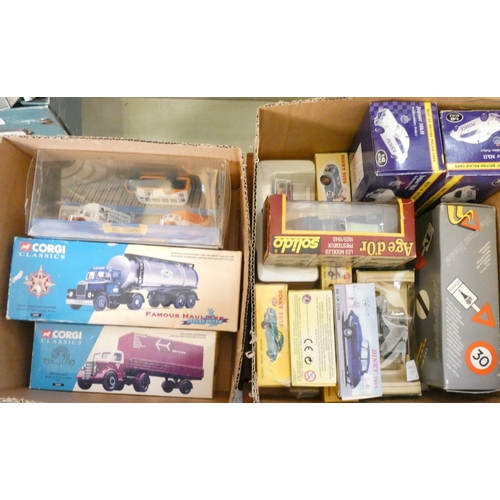 179 - Two boxes of assorted boxed die-cast models, to include a Jaguar MkII (Bedfordshire Police), Dinky; ... 