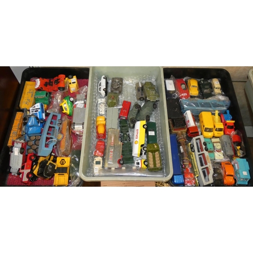 183 - Three boxes of assorted unboxed die-cast models, to include Corgi; SWB Landrover, Whizzwheels Landro... 