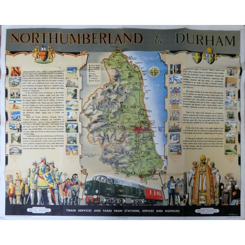 205 - A large 1960 BR(NER) quad royal pictorial and map 'Northhumberland and Durham'.