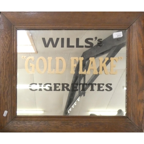 211 - A rectangular oak framed mirror painted Wills Gold Flake Cigarettes, 52x62cm