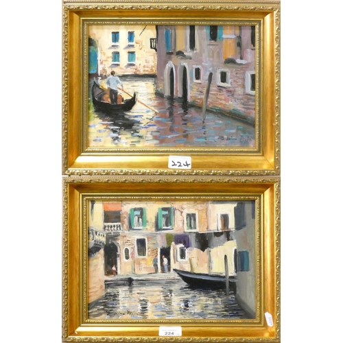 224 - Nino Pippa, Jewish Ghetto Venice, signed oil on board, 23x30cm, with certificate and another by the ... 