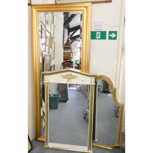 229 - A bevel edged rectangular mirror, 170x67cm, an arched mirror, 92x53cm and another, 100x63cm