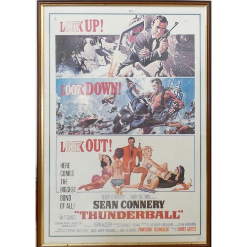 233 - James Bond Thunderball poster, a 1992 Eon Productions copy of the 1965 movie, 95x65cm