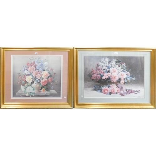 235 - After Pauline Caspers a floral print gilt frame, 80x95cm overall and another similar (2)