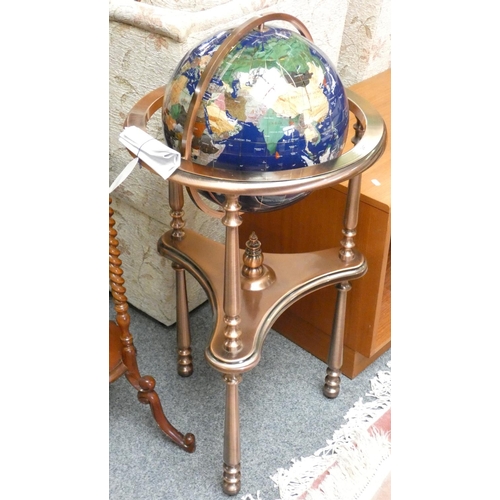 247 - Semi-precious gem stone revolving globe on bronzed tripod base