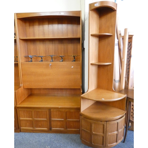 259 - A Nathan teak wall unit, single shelf over fall front bureau, over cupboard base, 102cm wide x 194cm... 