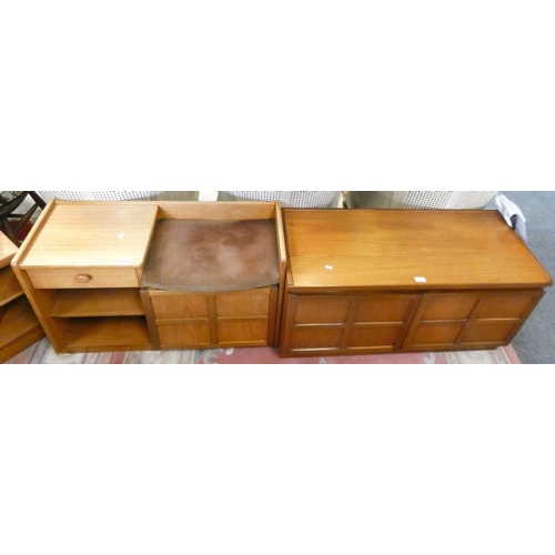 266 - A Nathan teak low cupboard sideboard, 102cm wide x 51cm tall and a telephone table (2)