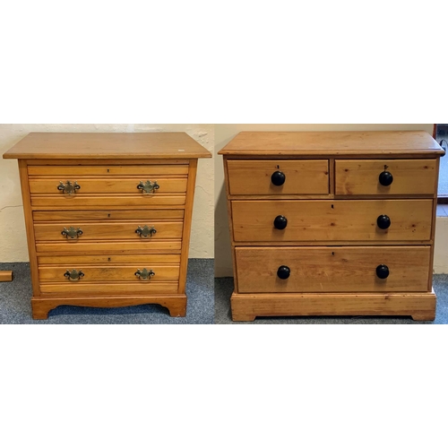 275 - A pine two plus two chest, approx 94cm wide, together with a satinwood three drawer chest, 84cm wide... 