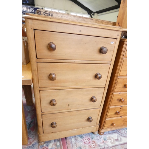 280 - A waxed pine chest of four graduated drawers, bun handles, raised on ball feet, 70x42x115cm