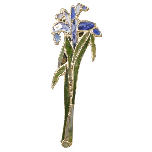 293 - John Leathwood, Hull, a blue and green glass and lead floral wall hanging, 68cm