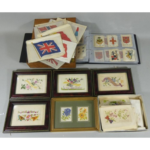 208a - A collection of silk B.D.V. Cigarettes flags of the world housed in a wooden box, together with an a... 