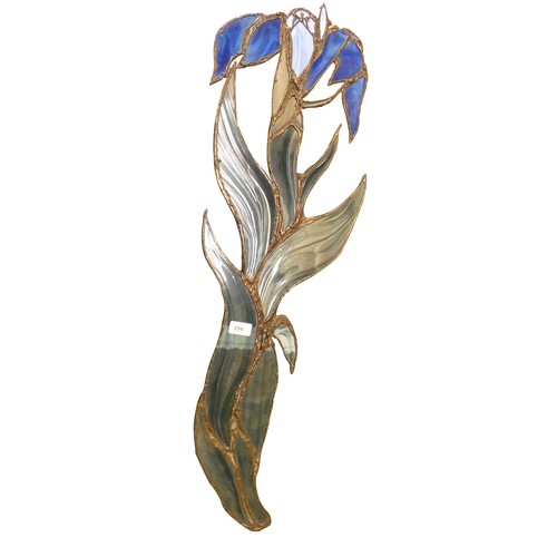 294 - John Leathwood, Hull, a blue glass and lead floral wall hanging, 97cm