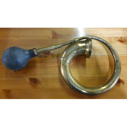 77 - A Desmo brass car horn, with grill and a Deluxe brass car horn (2).