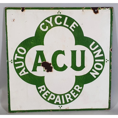 24 - A double sided hanging vitreous enamel advertising sign, Auto Cycle Union Repairer, 51 x 51 cm.