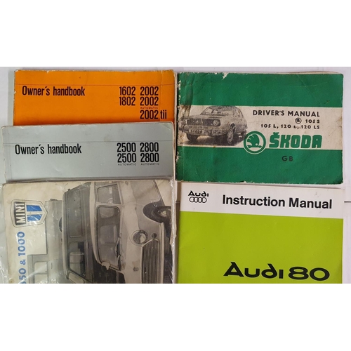 140 - Five owners manuals, Mini 850/1000, BMW 1602-2002tii, BMW 2500-2800 Skoda 105 and Audi 80 (5).