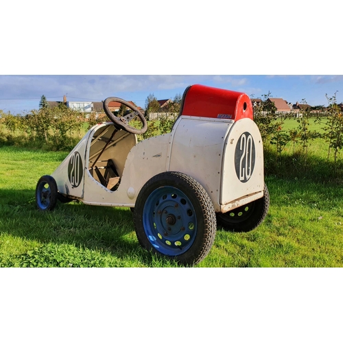 101 - A scratch built pedal car, c 1960/70's, constructed from shaped tube and angle iron, using J40 runni... 