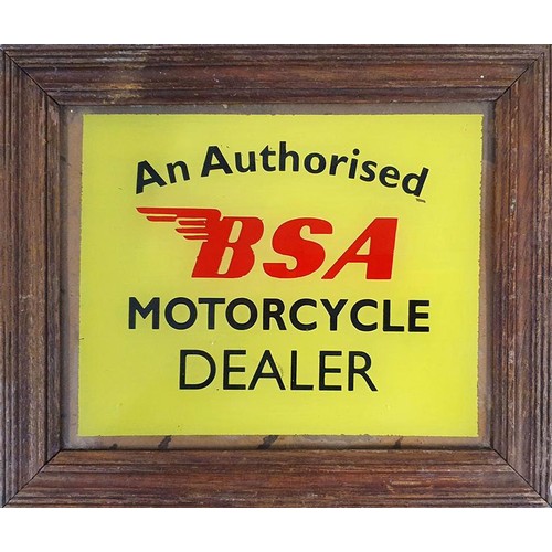 62 - An Authorised BSA Motorcycle Dealer showroom sign, framed, 26 x 31 cm.