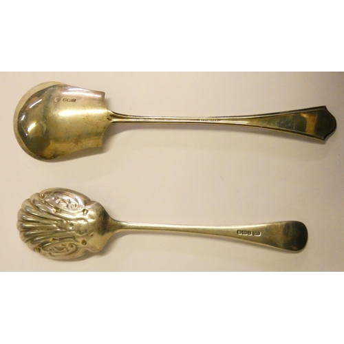 140 - A silver Old English pattern serving spoon, Sheffield 1916 and another serving spoon, Birmingham 193... 