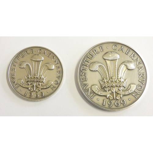 145 - Of Prince of Wales Investiture interest; a limited edition set of two medals, Britannia standard sil... 