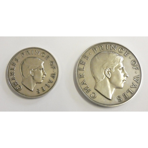 145 - Of Prince of Wales Investiture interest; a limited edition set of two medals, Britannia standard sil... 