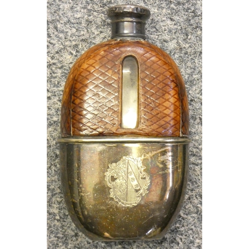 156 - A yellow enamel and silver four piece dressing table set, Birmingham 1931, a leather, glass and elec... 