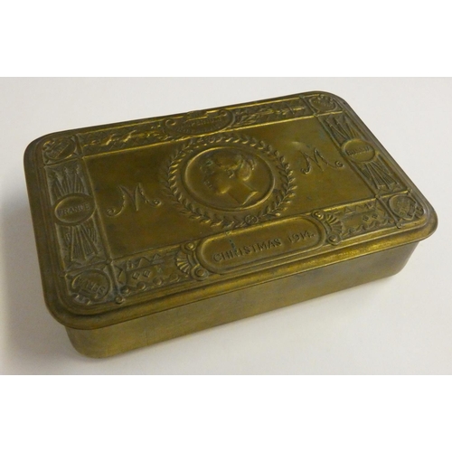 170 - A Queen Mary Christmas 1914 tin together with an Italian silver and enamel pill box (2).