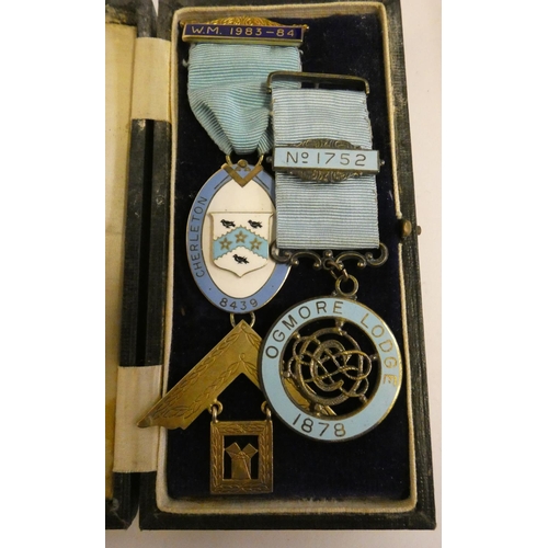 171 - A collection of eight silver Masonic Jewels, some enamelled, including Bristol, Cloisters and Cherle... 