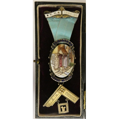 171 - A collection of eight silver Masonic Jewels, some enamelled, including Bristol, Cloisters and Cherle... 