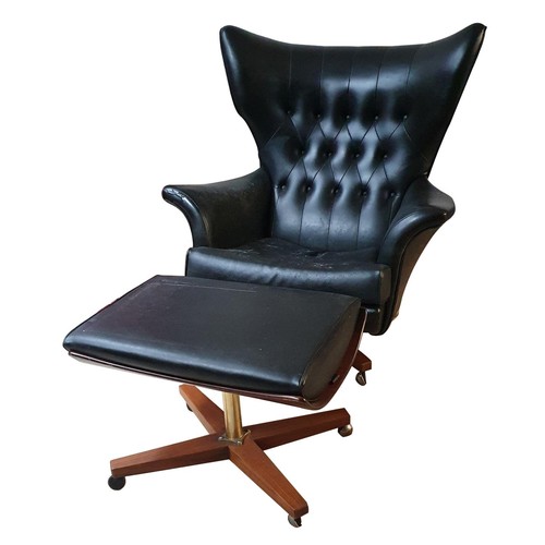 494 - A G Plan Rexine wingback swivel and rocking armchair and stool, model 6250, 92 cm wide x 101 cm high... 