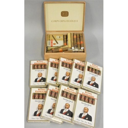 255 - Nine packets of King Edward Invincible Deluxe cigars, eleven Corps Diplomatique cigars, and other lo... 