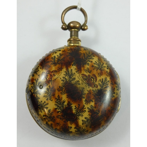 160 - Edward Tomlin, London - a George III metal and tortoiseshell pair cased verge pocket watch, c. 1770,... 