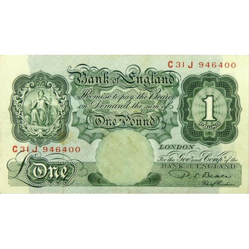 82 - A Bank of England Ten Pound note, J.B. Page, together with two One Pound notes, Peppiatt, Beale and ... 