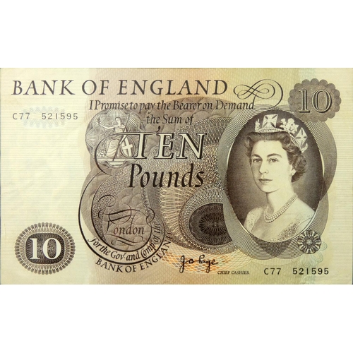 82 - A Bank of England Ten Pound note, J.B. Page, together with two One Pound notes, Peppiatt, Beale and ... 