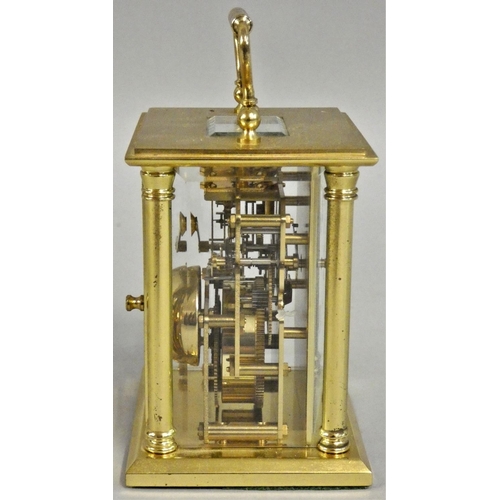 418 - Rapport, London, a brass striking carriage clock, the white enamel dial with Roman numerals, the 13 ... 