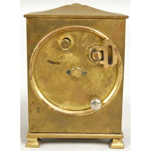 422 - A French 8 day alarm boudoir clock, retailed by J. Sermin, Sheffield, with Arabic numerals, architec... 