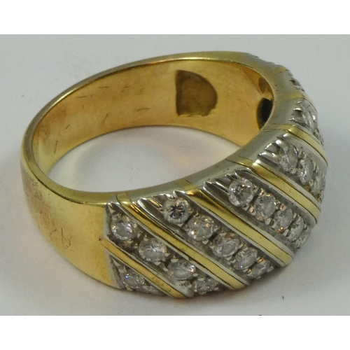 88 - A gold and diamond dress ring, set with six rows of brilliant cut stones, approximately 0.75cts tota... 